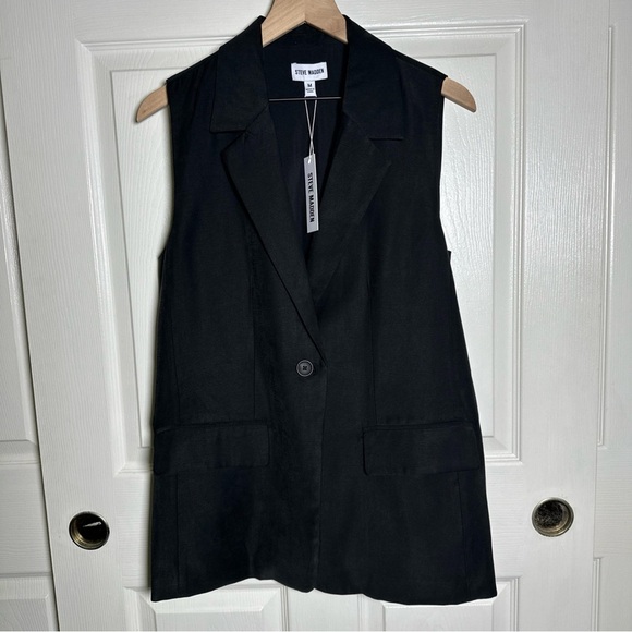 Steve Madden Jackets & Blazers - Steve Madden Womens Medium Vest Black Blazer Pockets Sleeveless Lined Midweight